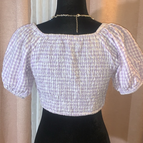 Sim & Sam Size M Gingham Wrapped V Neck Crop - Picture 7 of 11